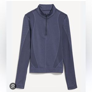 Seamless Quarter Zip Rib-Panelled Top